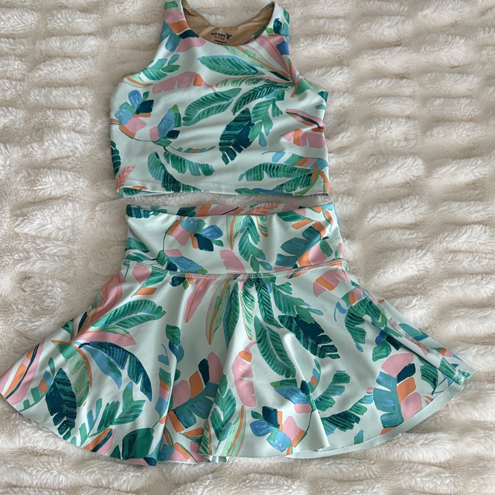 Old Navy Leafy Print Kids Skirt Set - Green and Pink